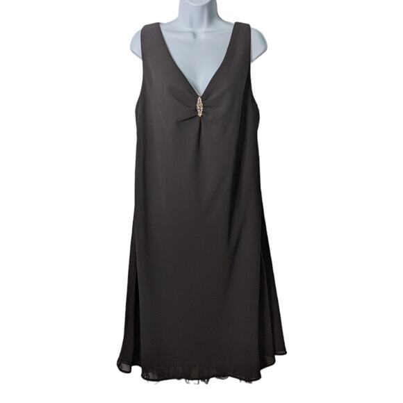 Vintage 90's Y2k Jump Black Dress Sleeveless A Line Tulle Rhinestone Broach - Picture 1 of 8